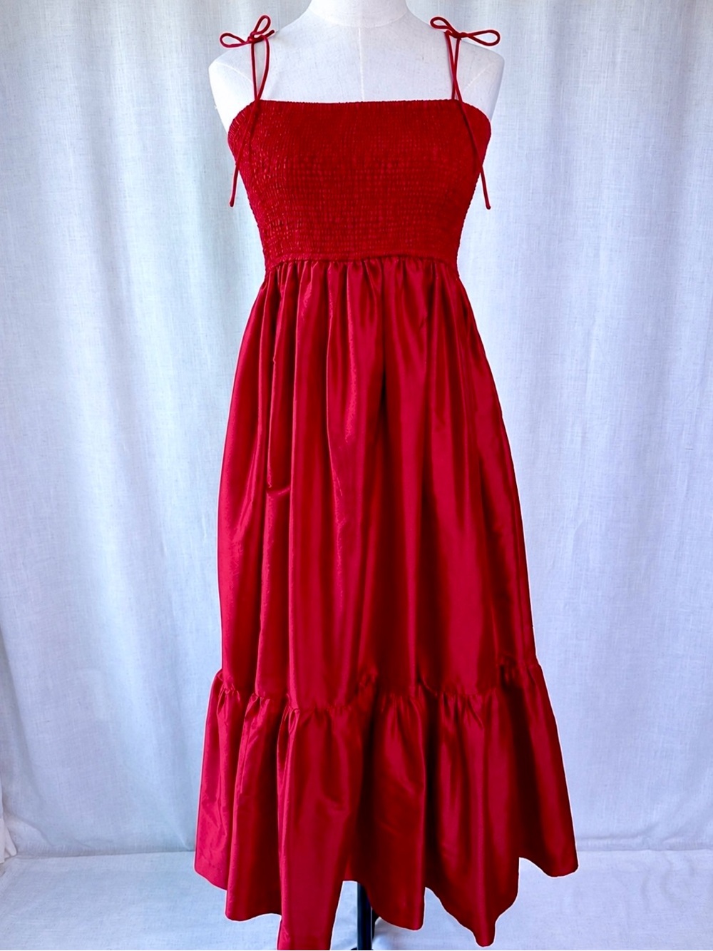 Dhruv Kapoor Anthropologie Cerise Smocked Midi Dress Red Size Small